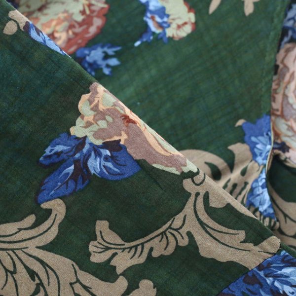 2025 fall green floral tunic linen dresses long cotton maxi dress gown - Image 5