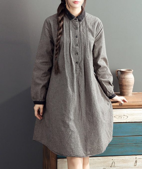 2025 lapel cotton warm mid dresses oversize high waist casual cotton dress