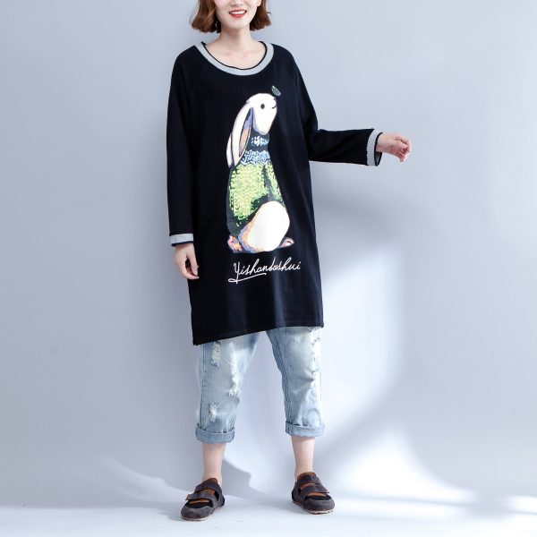2025 new black cotton dresses baggy fit o neck casual dresses animal prints - Image 2