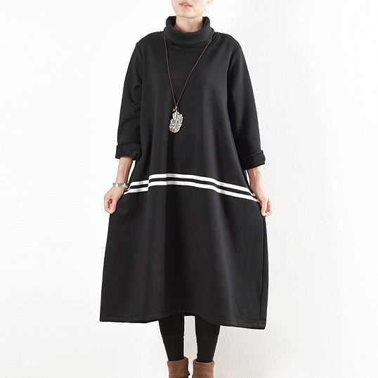 2025 winter black thick cotton sweat dresses plus size winter dress warm velour inside