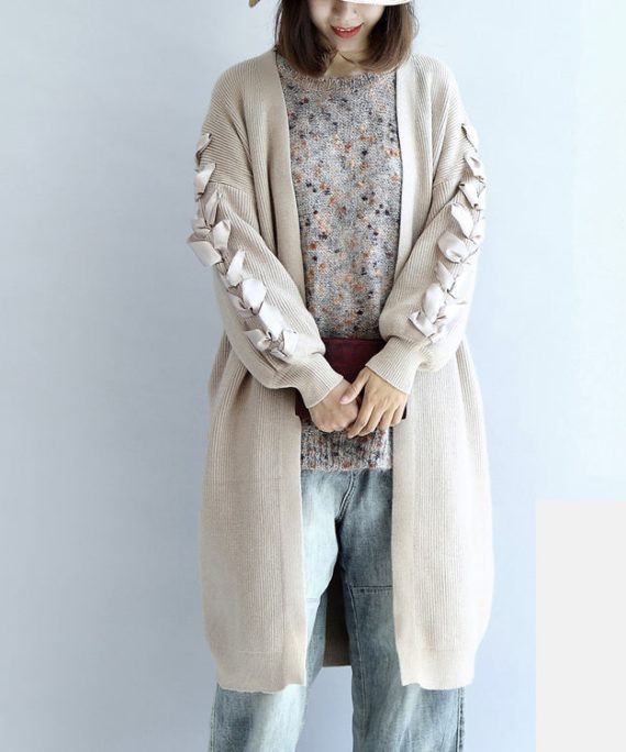 2025 winter nude long knit coats cardigans sweater outwear ribbon details