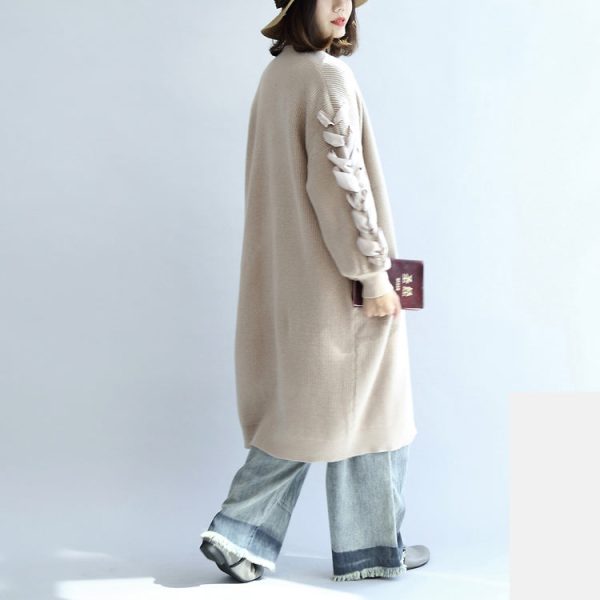 2025 winter nude long knit coats cardigans sweater outwear ribbon details - Image 3
