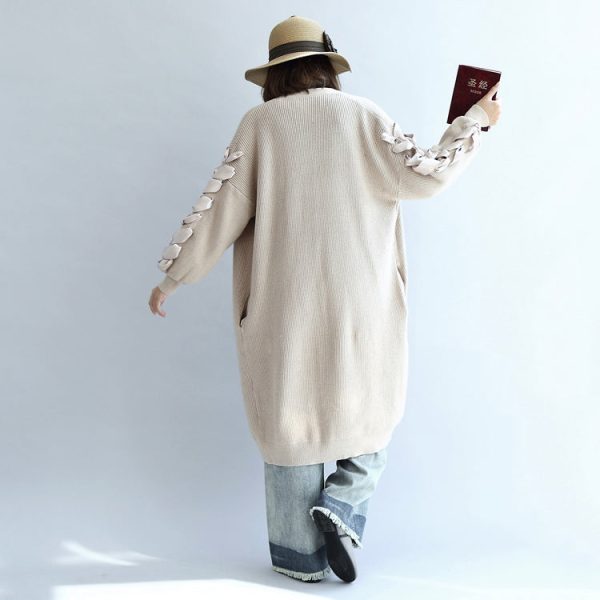 2025 winter nude long knit coats cardigans sweater outwear ribbon details - Image 4