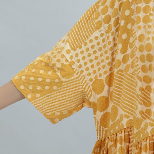 2025 yellow casual cotton dresses print plus size sundress bracelet sleeved maxi dress - Image 5