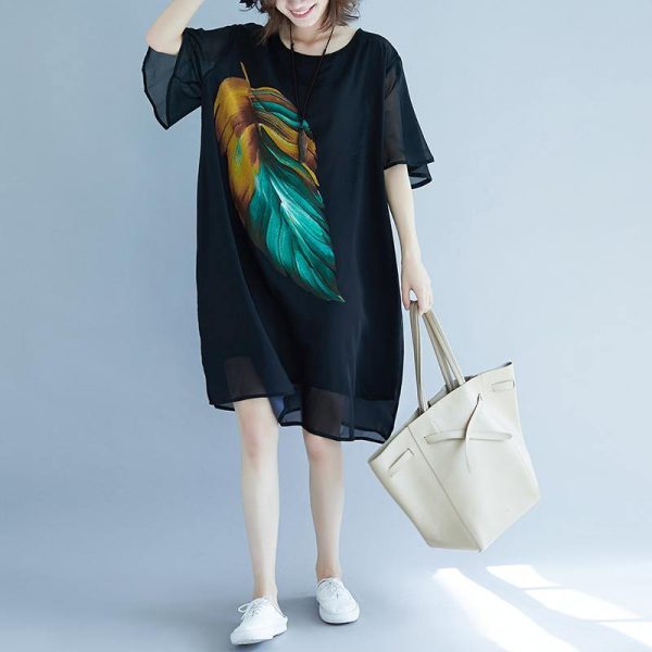2025 black beach dress o neck short sleeve floor length dress baggy dresses summer dress - Image 2