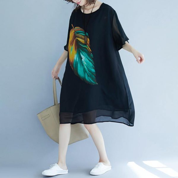 2025 black beach dress o neck short sleeve floor length dress baggy dresses summer dress - Image 3