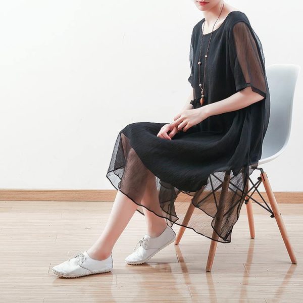 2025 black chiffon dresses casual holiday dresses New o neck asymmetric ruffles chiffon clothing dresses - Image 3