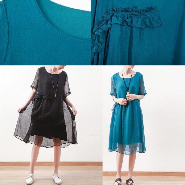 2025 black chiffon dresses casual holiday dresses New o neck asymmetric ruffles chiffon clothing dresses - Image 5