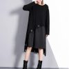 2025 black cotton blended oversize traveling dress two pieces asymmetric New O neck midi dress