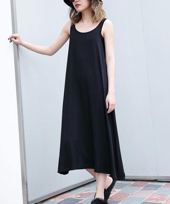 2025 black long cotton dress trendy plus size sleeveless caftans Elegant wild dress