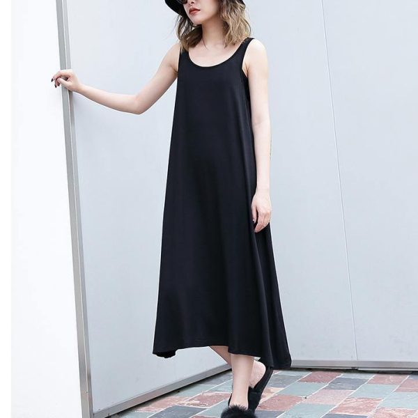 2025 black long cotton dress trendy plus size sleeveless caftans Elegant wild dress