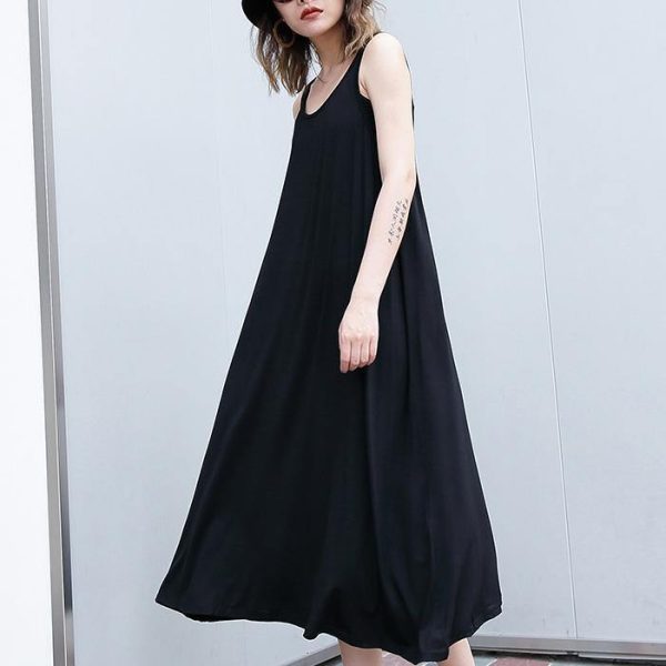 2025 black long cotton dress trendy plus size sleeveless caftans Elegant wild dress - Image 2