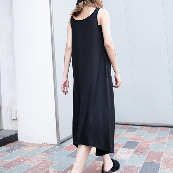 2025 black long cotton dress trendy plus size sleeveless caftans Elegant wild dress - Image 4