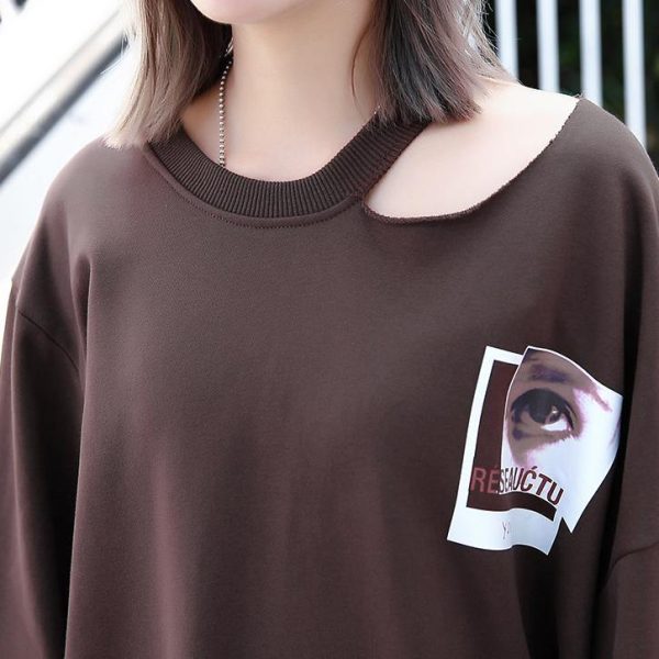 2025 chocolate print cotton blended knee dress plus size casual baggy dresses Fine Asymmetrical collar knee dresses - Image 5