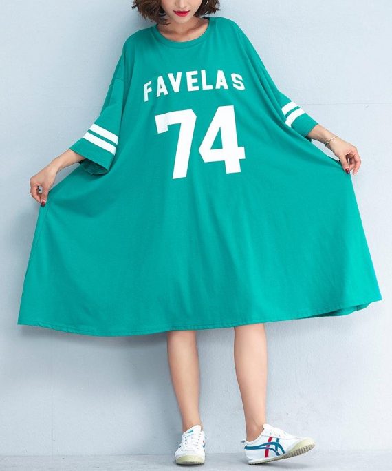 2018 green cotton dress casual traveling dress fine bracelet sleeved alphabet prints cotton clothing dresses