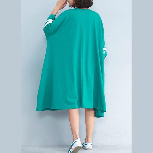 2018 green cotton dress casual traveling dress fine bracelet sleeved alphabet prints cotton clothing dresses - Image 4