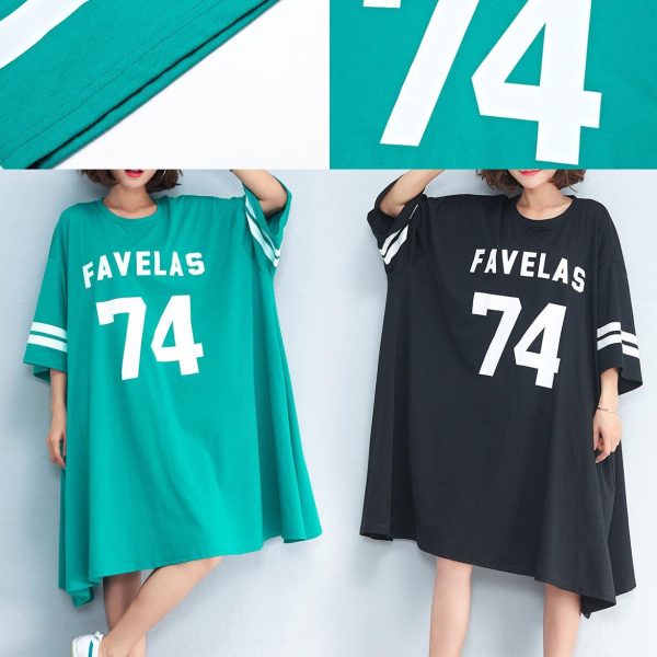 2018 green cotton dress casual traveling dress fine bracelet sleeved alphabet prints cotton clothing dresses - Image 5