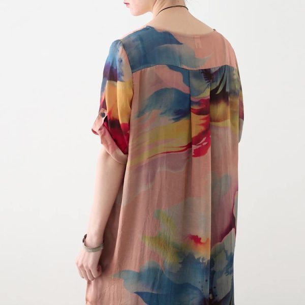 2018 nude prints chiffon dress plus size clothing side open chiffon clothing dresses fine o neck maxi dresses - Image 5