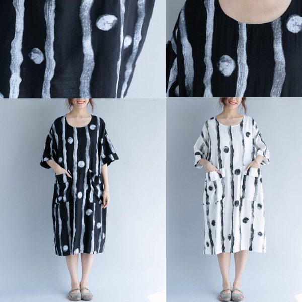 2018 white cotton knee dress plus size clothing shirt dress fine short sleeve baggy dresses print o neck cotton dresses - Image 5