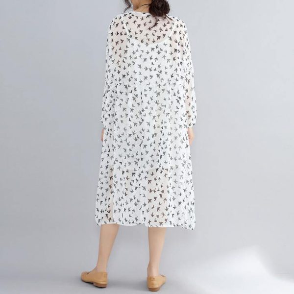 2018 white prints natural chiffon dress oversized long sleeve two pieces chiffon dress - Image 4