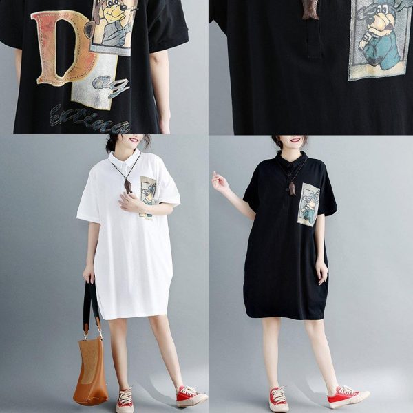 2018 white pure cotton dress oversize clothing dresses 2018 short sleeve Turn-down Collar clothing dresses - Image 5