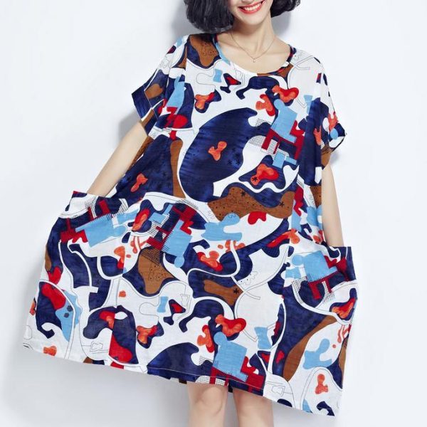 2018multi color pure cotton dress plus size clothing shirt dress casual big hem o neck cotton clothing
