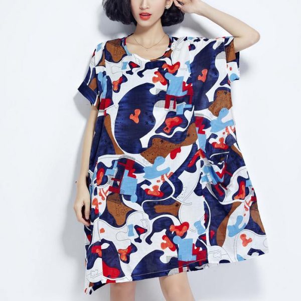 2018multi color pure cotton dress plus size clothing shirt dress casual big hem o neck cotton clothing - Image 2
