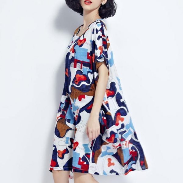 2018multi color pure cotton dress plus size clothing shirt dress casual big hem o neck cotton clothing - Image 3
