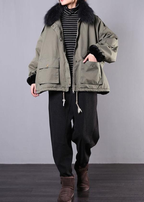 2025 army green casual outfit oversize snow jackets pockets faux fur collar winter coats - Image 2