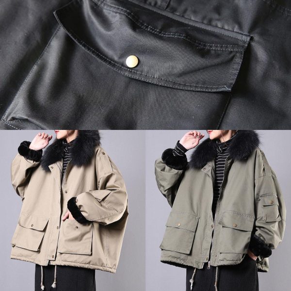 2025 army green casual outfit oversize snow jackets pockets faux fur collar winter coats - Image 5