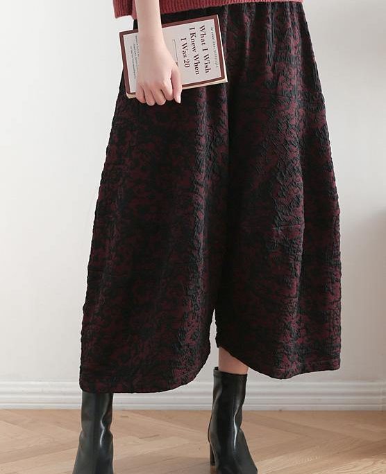 2025 autumn and winter literary wide leg pants large size jacquard retro nine points red pants