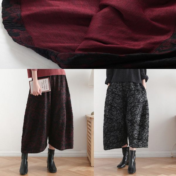 2025 autumn and winter literary wide leg pants large size jacquard retro nine points red pants - Image 5
