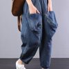 2025 autumn old casual pants big pockets denim blue harem pants