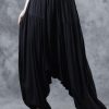 2025 black elastic waist new linen pants loose Cinched harem pants