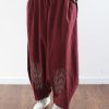 2025 burgundy cotton linen wide leg pant plus size traveling pants