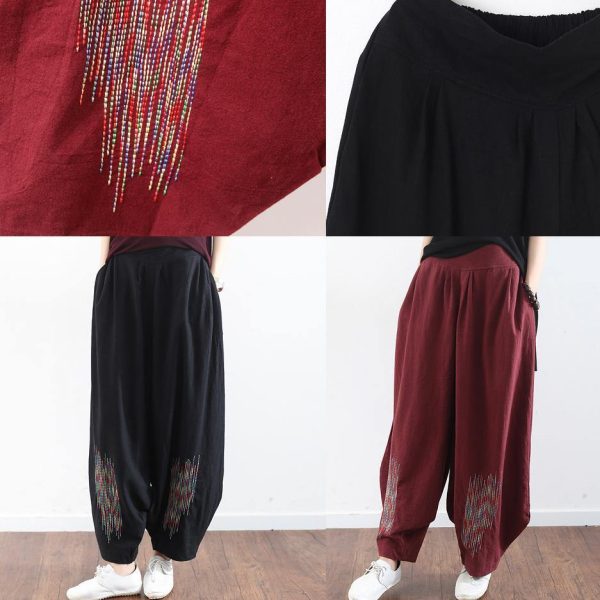 2025 burgundy cotton linen wide leg pant plus size traveling pants - Image 5