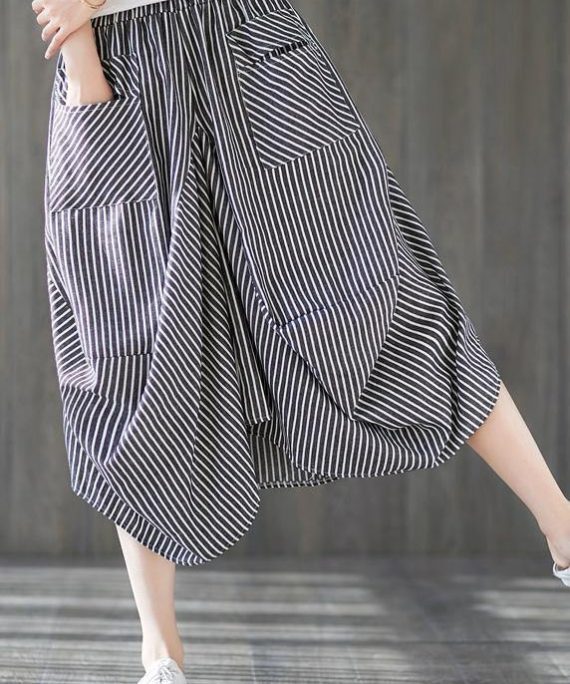 2025 new cotton linen literary striped skirt casual irregular thin section natural waist