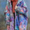 2025 purple prints overcoat oversized warm winter coat hooded patchwork overcoat