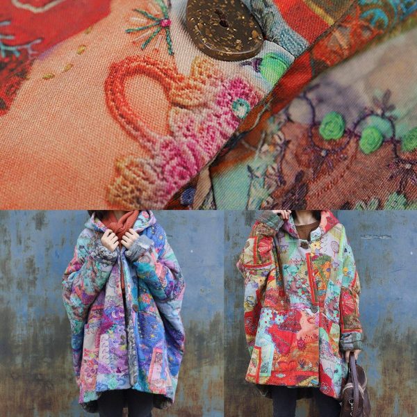 2025 purple prints overcoat oversized warm winter coat hooded patchwork overcoat - Image 5