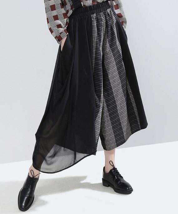 2025 stylish women patchwork casual pants asymmetric wide leg pants
