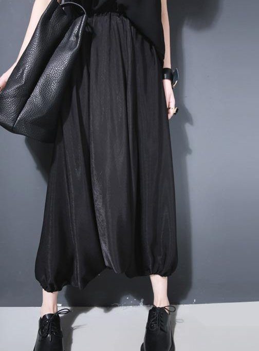 2025 summer new black silk crop pants loose women lantern pants