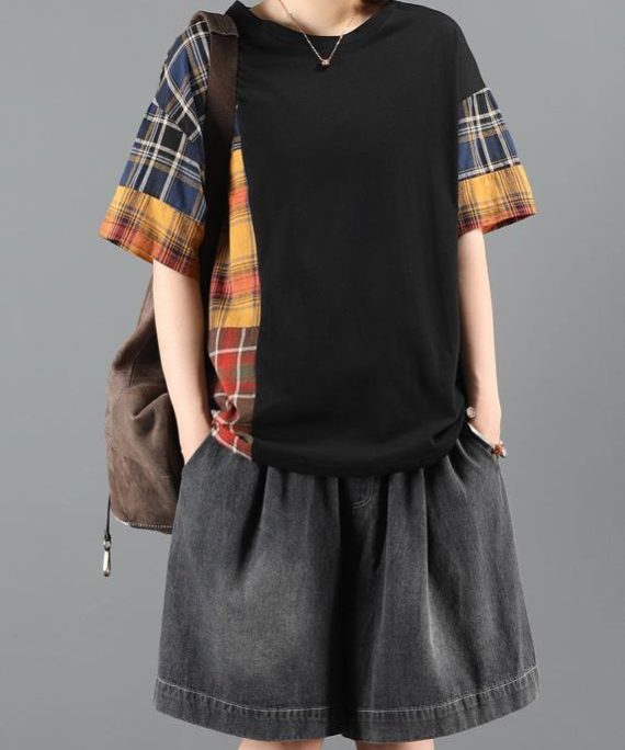 2025 new large size black plaid stitching fashion two-piece suit