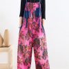 2025 retro national style rose printed loose denim overalls