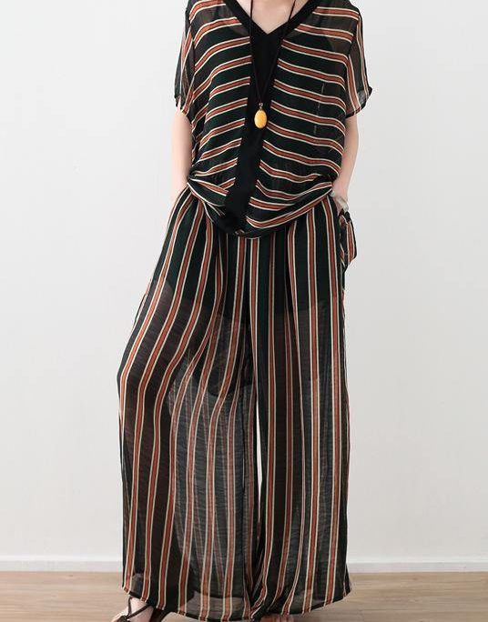 2025 summer loose plus size top yellow shirt striped chiffon top