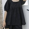 2025 women's summer fashion western style bubble sleeve black top and shorts two-pieces