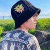 2025 New Black Embroideried Men Knit Bucket Hat
