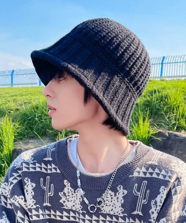 2025 New Black Embroideried Men Knit Bucket Hat - Image 2