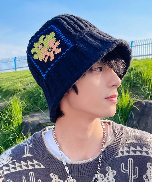 2025 New Black Embroideried Men Knit Bucket Hat - Image 5