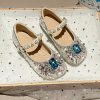 2025 New Apricot Bow Soft Bottom Water Diamond Girls Princess Flats