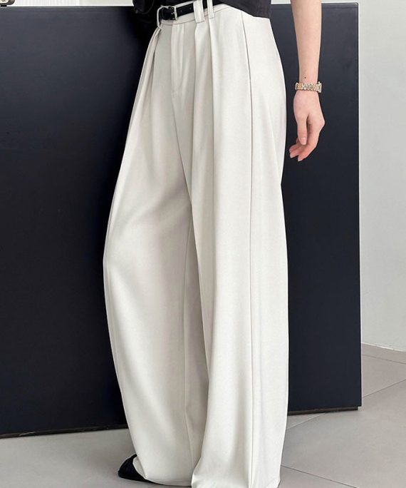 2025 New Beige High Waist Pockets Pants Summer